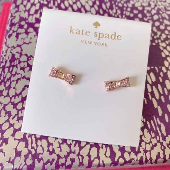 Kate Spade Ready Set Bow Pave Bow Studs Rose Gold Pinky Earrings NWT - Picture 9 of 15
